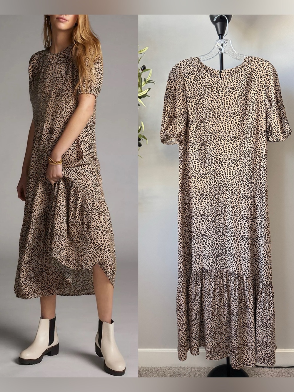 Anthropologie Maeve Leopard Print Maxi Dress XS